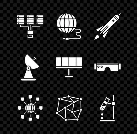 Set Server, Data, Web Hosting, Social network, Rocket ship with fire, Neural 스톡 일러스트