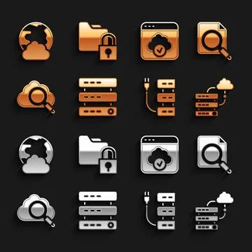 Set Server, Data, Web Hosting, Search concept with folder, Network cloud Stock Illustration