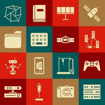Set Server, Data, Web Hosting, Gamepad, Computer network, Solar energy panel Stockillustratie