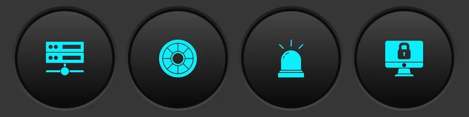 Set Server, Data, Web Hosting, Safe, Motion sensor and Lock computer monitor Stock Illustration