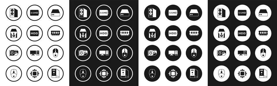 Set Server, Data, Web Hosting, Hard disk drive HDD, Uninterruptible power supply Stockillustratie