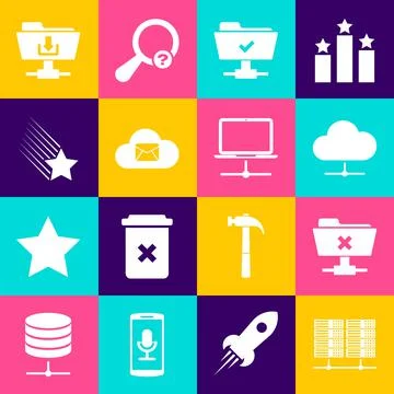 Set Server, Data, Web Hosting, FTP cancel operation, Network cloud connection Stock Illustration