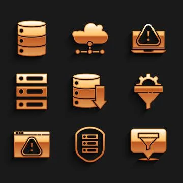 Set Server, Data, Web Hosting, with shield, Location sales funnel, Sales gear Illustrazione stock