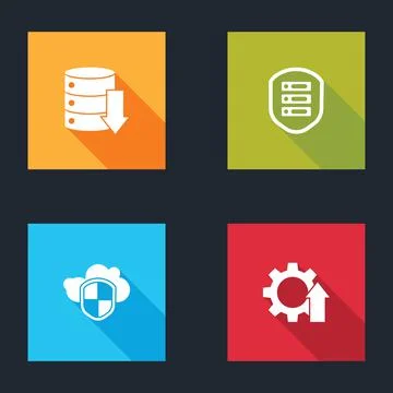 Set Server, Data, Web Hosting, with shield, Cloud and and Arrow growth gear icon イラスト素材