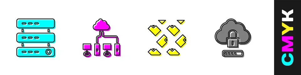 Set Server, Data, Web Hosting, Computer network, stream and Cloud computing lock Stock Illustration