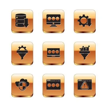 Set Server, Data, Web Hosting, Cloud and shield, Password protection, Laptop イラスト素材