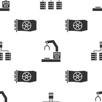 Set Server, Data, Web Hosting, Robotic robot arm hand factory and Video graphic Stock Illustration
