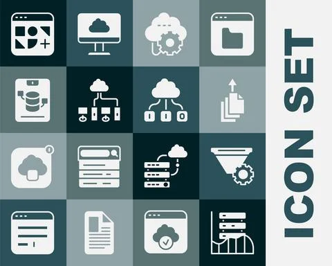 Set Server, Data, Web Hosting, Filter setting, export, Cloud technology data Stock Illustration