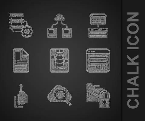 Set Server, Data, Web Hosting, Search cloud computing, Folder and lock, Browser 스톡 일러스트