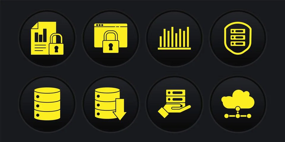 Set Server, Data, Web Hosting, with shield, Pie chart infographic, Secure your Stockillustratie