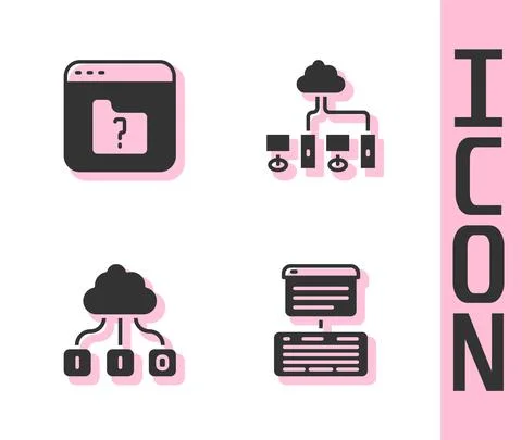 Set Server, Data, Web Hosting, File missing, Cloud technology data transfer and Stock Illustration