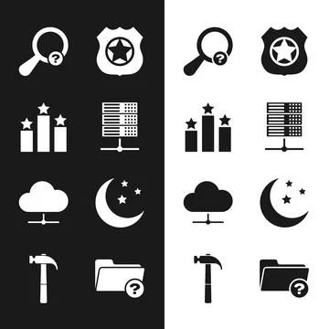 Set Server, Data, Web Hosting, Ranking star, Unknown search, Police badge Illustrazione stock