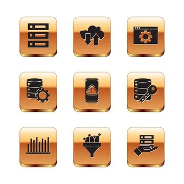 Set Server, Data, Web Hosting, Pie chart infographic, Sales funnel with, Mobile Illustrazione stock