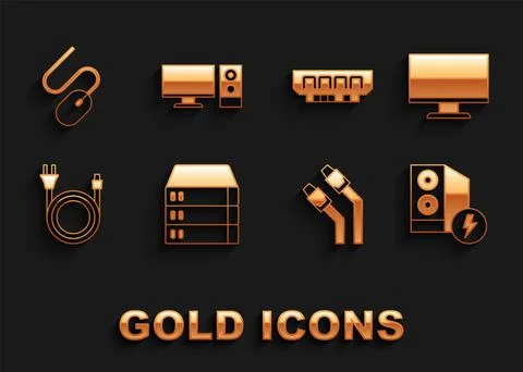 Set Server, Data, Web Hosting, Computer monitor screen, Case of computer, LAN Illustrazione stock