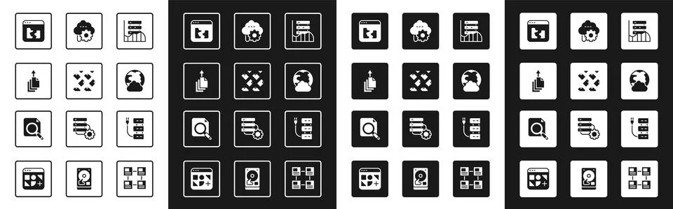 Set Server, Data, Web Hosting, stream, export, Broken file, Social network Stock Illustration