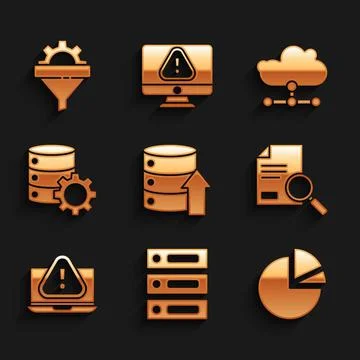 Set Server, Data, Web Hosting, Pie chart infographic, Document with search Illustrazione stock