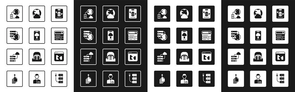 Set Server, Data, Web Hosting, Cloud technology data transfer, Network cloud 스톡 일러스트