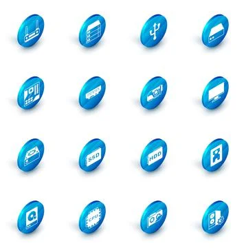 Set Server, Data, Web Hosting, USB, Motherboard digital chip, Computer cooler 스톡 일러스트