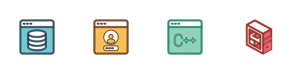 Set Server, Data, Web Hosting, Create account screen, Software and Computer icon Stock Illustration