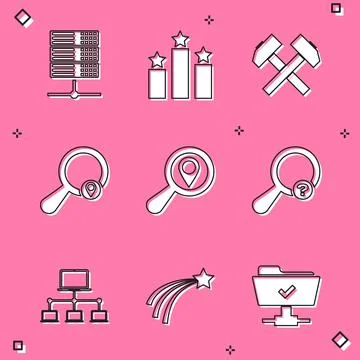 Set Server, Data, Web Hosting, Ranking star, Two crossed hammers, Search Stock Illustration