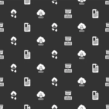 Set Server, Data, Web Hosting, File document, Cloud hacking and computing lock Illustrazione stock