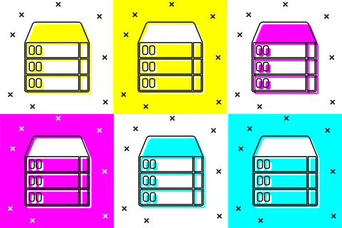 Set Server, Data, Web Hosting icon isolated on color background.  Vector Stock Illustration