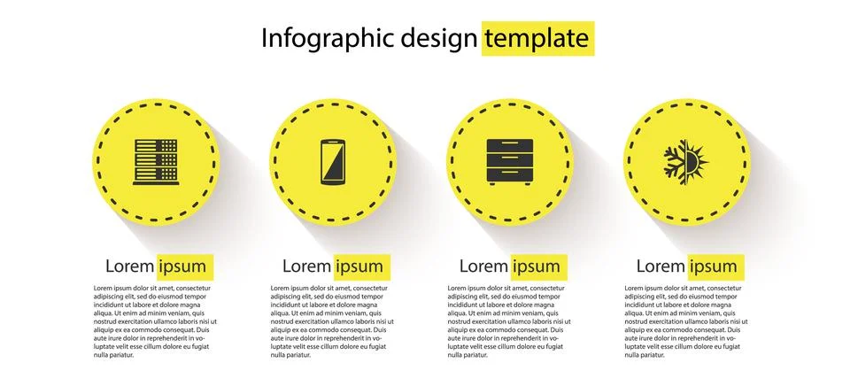 Set Server, Data, Web Hosting, Smartphone, mobile phone, Furniture nightstand Illustrazione stock