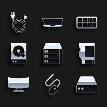 Set Server, Data, Web Hosting, Computer mouse, SD card, monitor screen, Hard  스톡 일러스트