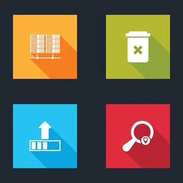 Set Server, Data, Web Hosting, Trash can, Loading and Search location icon. V イラスト素材
