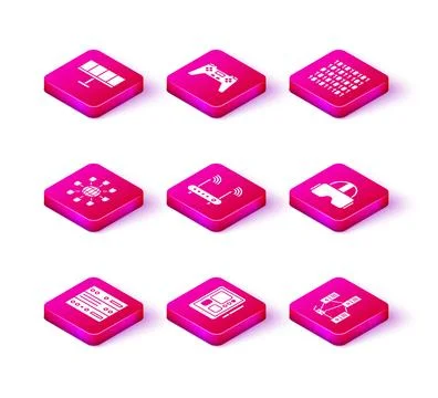 Set Server, Data, Web Hosting, Graphic tablet, Social network, Router and wi-fi 库存插图