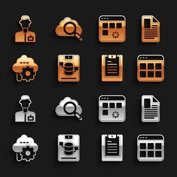 Set Server, Data, Web Hosting, File document, Browser files, report, Cloud Illustrazione stock