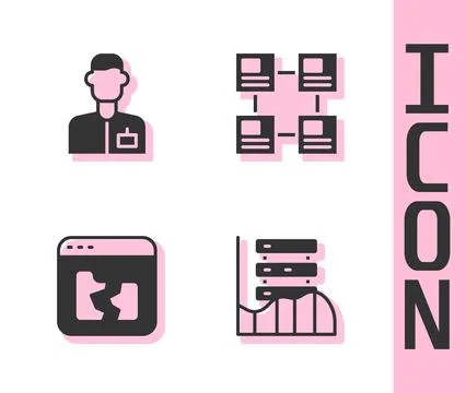 Set Server, Data, Web Hosting, Analyst engineer, Broken file and Hierarchy Stock Illustration