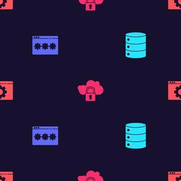 Set Server, Data, Web Hosting, Password protection, Cloud computing lock and Illustrazione stock