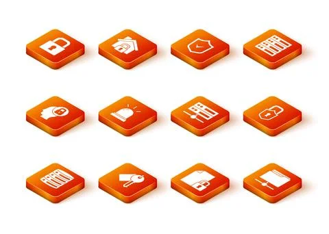 Set Server, Data, Web Hosting, Marked key, Human head with lock, Motion sensor Stock Illustration