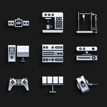 Set Server, Data, Web Hosting, Solar energy panel, Wireless charger, Motion Stock Illustration