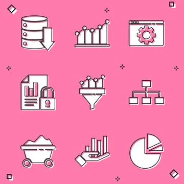 Set Server, Data, Web Hosting, Pie chart infographic, Browser setting, Document Stock Illustration