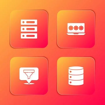 Set Server, Data, Web Hosting, Laptop with password, Location sales funnel and Stock Illustration