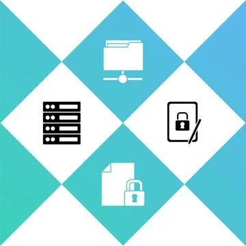 Set Server, Data, Web Hosting, Document and lock, FTP folder and Tablet with  Stock Illustration