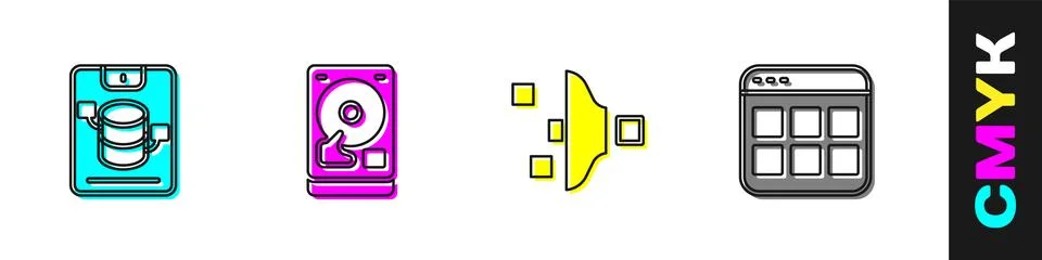 Set Server, Data, Web Hosting, Hard disk drive HDD, Filter setting and Brow.. Stock Illustration