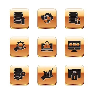 Set Server, Data, Web Hosting, security with key, Pie chart infographic, La.. 스톡 일러스트