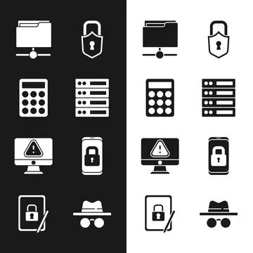 Set Server, Data, Web Hosting, Password protection, FTP folder, Lock, Monit.. Stock Illustration
