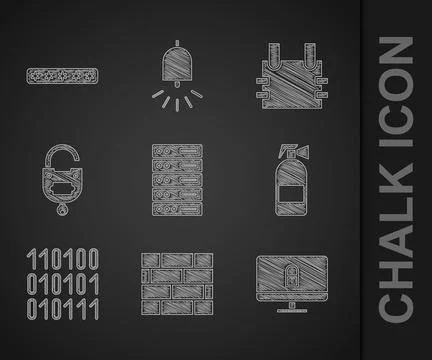 Set Server, Data, Web Hosting, Bricks, Lock on computer monitor, Fire extin.. 스톡 일러스트