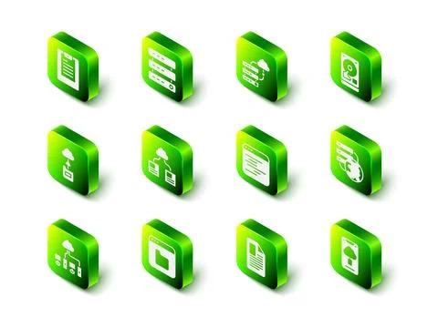 Set Server, Data, Web Hosting, Network cloud connection, Hard disk drive HD.. Illustrazione stock