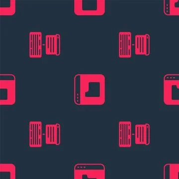 Set Server, Data, Web Hosting and Browser files on seamless pattern. Vector Stock Illustration