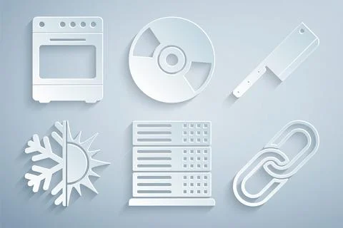 Set Server, Data, Web Hosting, Meat chopper, Sun and snowflake, Chain link,.. Stock Illustration