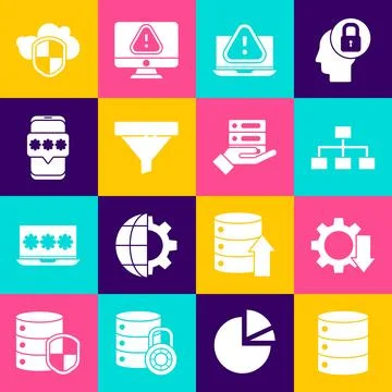 Set Server, Data, Web Hosting, Cost reduction, Hierarchy organogram chart, .. Stock Illustration
