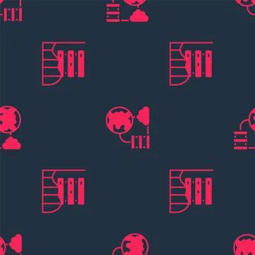 Set Server, Data, Web Hosting and Network cloud connection on seamless patt.. Illustrazione stock