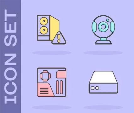 Set Server, Data, Web Hosting, Case of computer, Motherboard digital chip a.. Stock Illustration