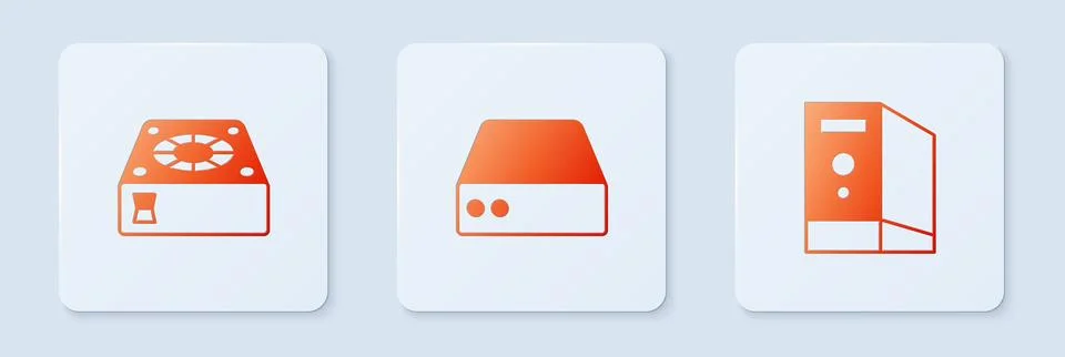 Set Server, Data, Web Hosting, Computer cooler and Case of computer. White .. Illustrazione stock
