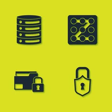 Set Server, Data, Web Hosting, Lock, Folder and lock and Graphic password pro Stock Illustration
